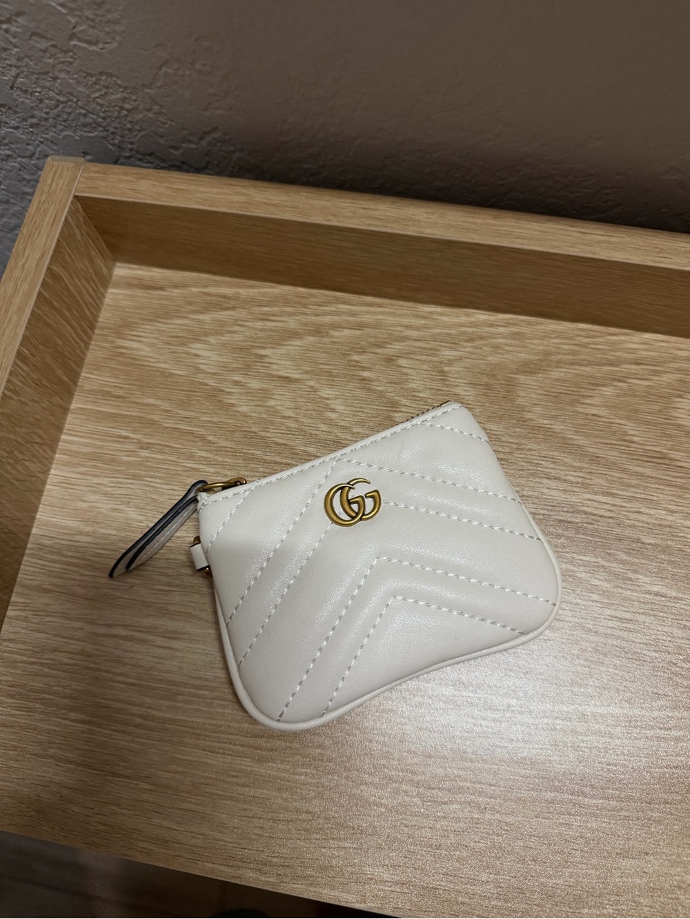 Designer Inspired Off-White Quilted Leather Zip Card Pouch